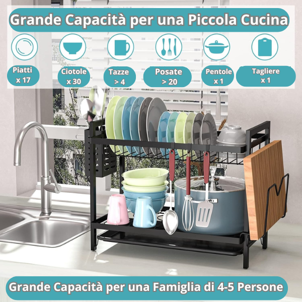 Space-saving 2-tier dish drainer