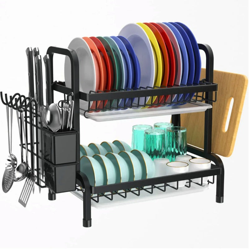 Space-saving 2-tier dish drainer